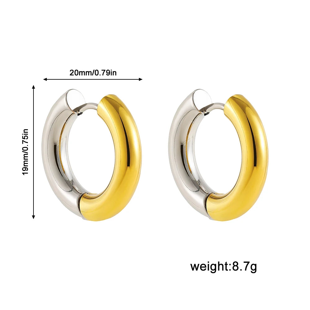 Gold Silver Color Stainless Steel Round Earrings For Women's Simple  Fashion  Hip-hop Rock Jewelry Accessories