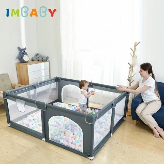 IMBABY 150*180cm Baby Playpens Balls Pool Baby Playground Double Doors Playpen for Children Indoor Safety Barrier Kids Fence