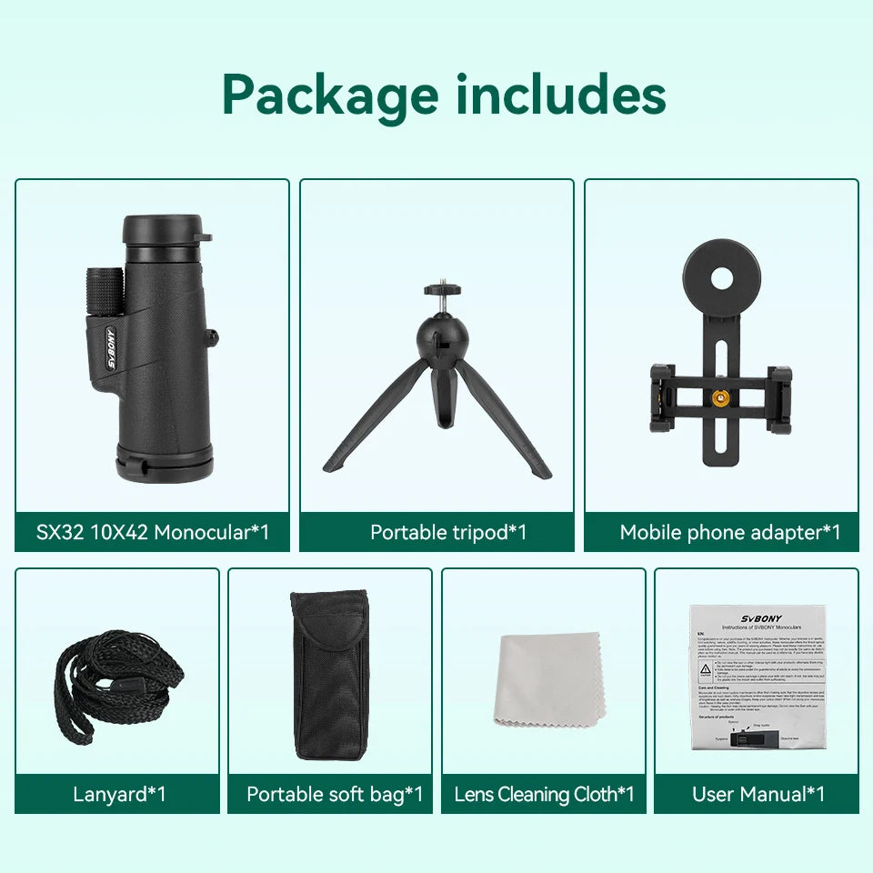 Svbony F9333A/F9333B Binoculars 10X42/8X32 Telescope Powerful Professional HD Long Range Camping Equipment For Traving Suvival