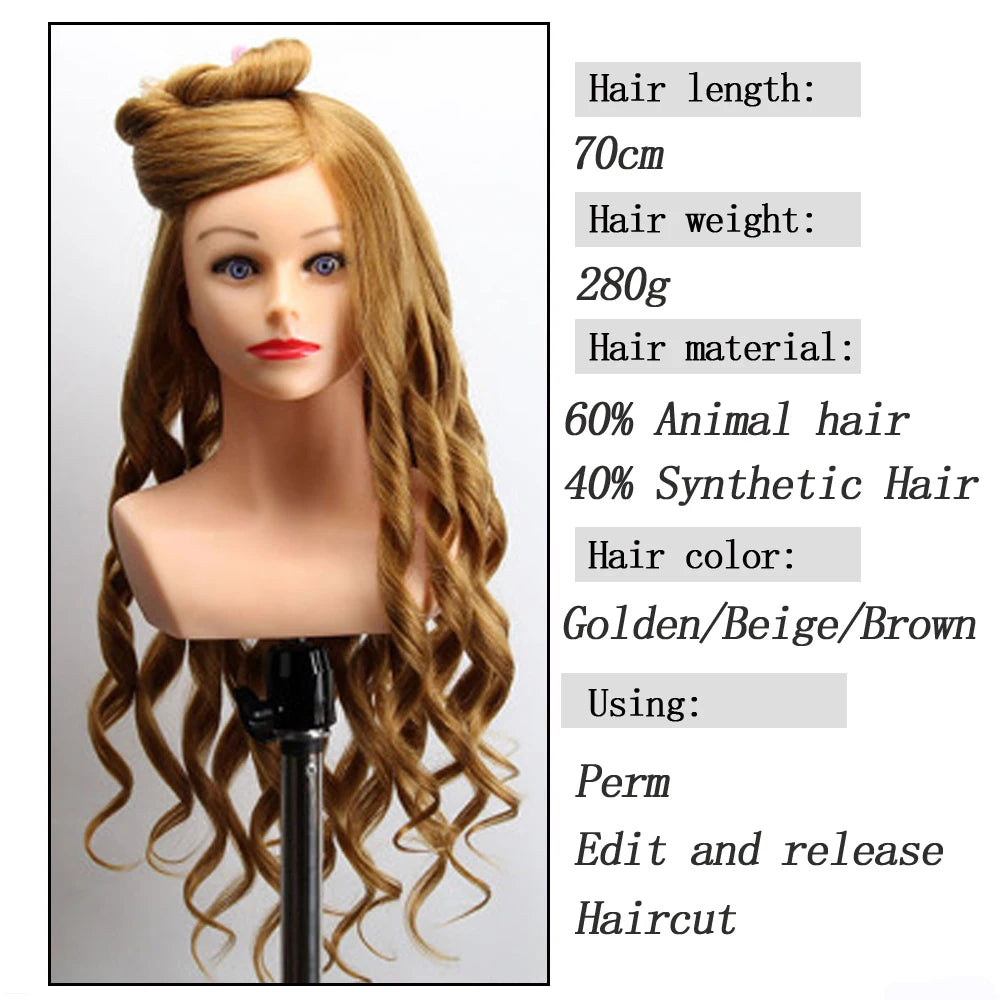 Training Head Wirh Shoulder 28inch Mannequin Head Professional Dolls Head For Cosmetology Manikin Salon Tools Brown Golden