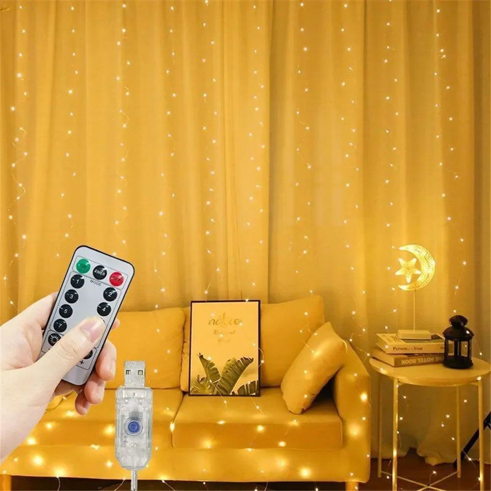Christmas Lights LED Fairy String Curtain Lights 8 Mode Remote USB Festoon Christmas Decor For Home Holiday New Year Lamp