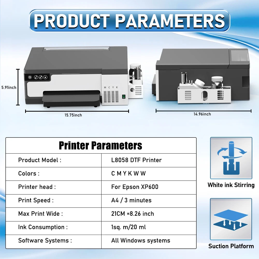 A4 L8058 DTF Printer For Epson XP600 DTF Printer Directly to Film Transfer Printer T shirt Printing Machine For all Textile