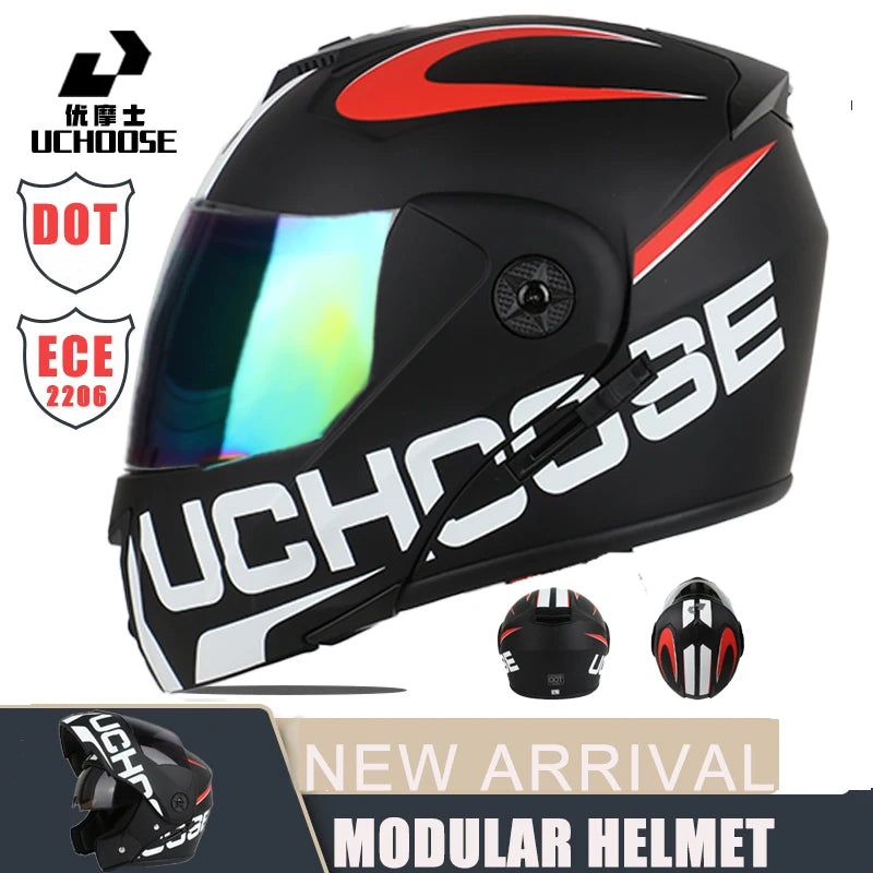New Modular Motorcycle helmet full face racing with Double sun visor Women man flip up helmet Double lens DOT