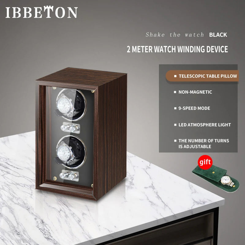 IBBETON Luxury Wood Watch Winder High-End  2 4 6 Slots Automatic Watches Box With Mabuchi Mute Motor Watch Cabinet Clock Storage