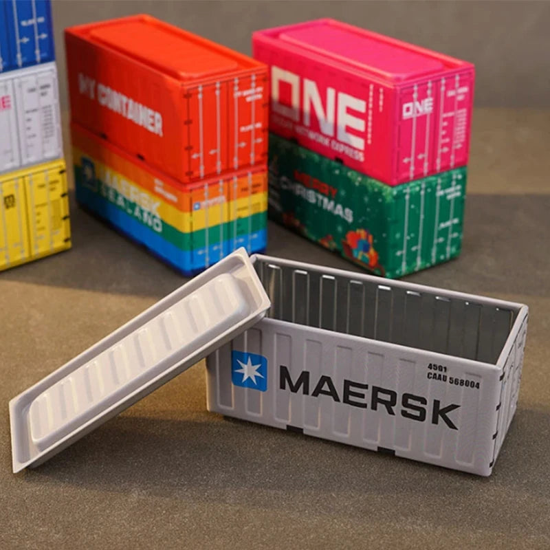 Mini Simulation Shipping Container Model Metal Storage Box Creative Desktop Organizer Ornaments Iron Box Home Office Decoration