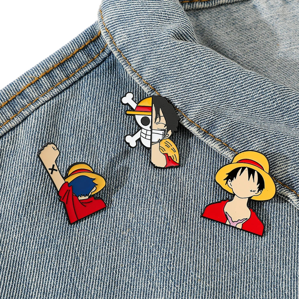3 Pcs Fashion Cartoon Brooch personality Monkey D. Luffy Enamel Pin Metal Badge Jewelry Clothing Backpack Accessories Gift