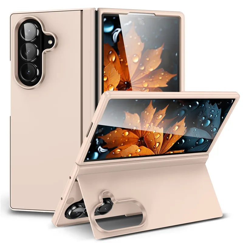 Shockproof Matte PC Folding Phone Case For Samsung Galaxy Z Fold 7 6 5 4 3 Fold7 5G Bracket Stand Holder Cover