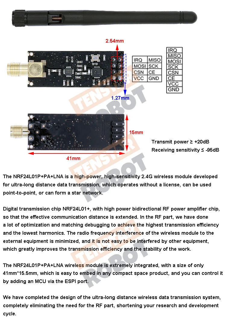 NRF24L01+PA+LNA 2.4G Wireless Module 1100-Meter Long-Distance With Antenna