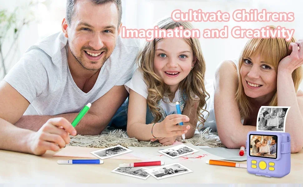 Portable Instant Print Camera for Kids - 1080P HD Video Camera with 3 Rolls Photo Paper and 32GB Card, Perfect Toy for Toddlers
