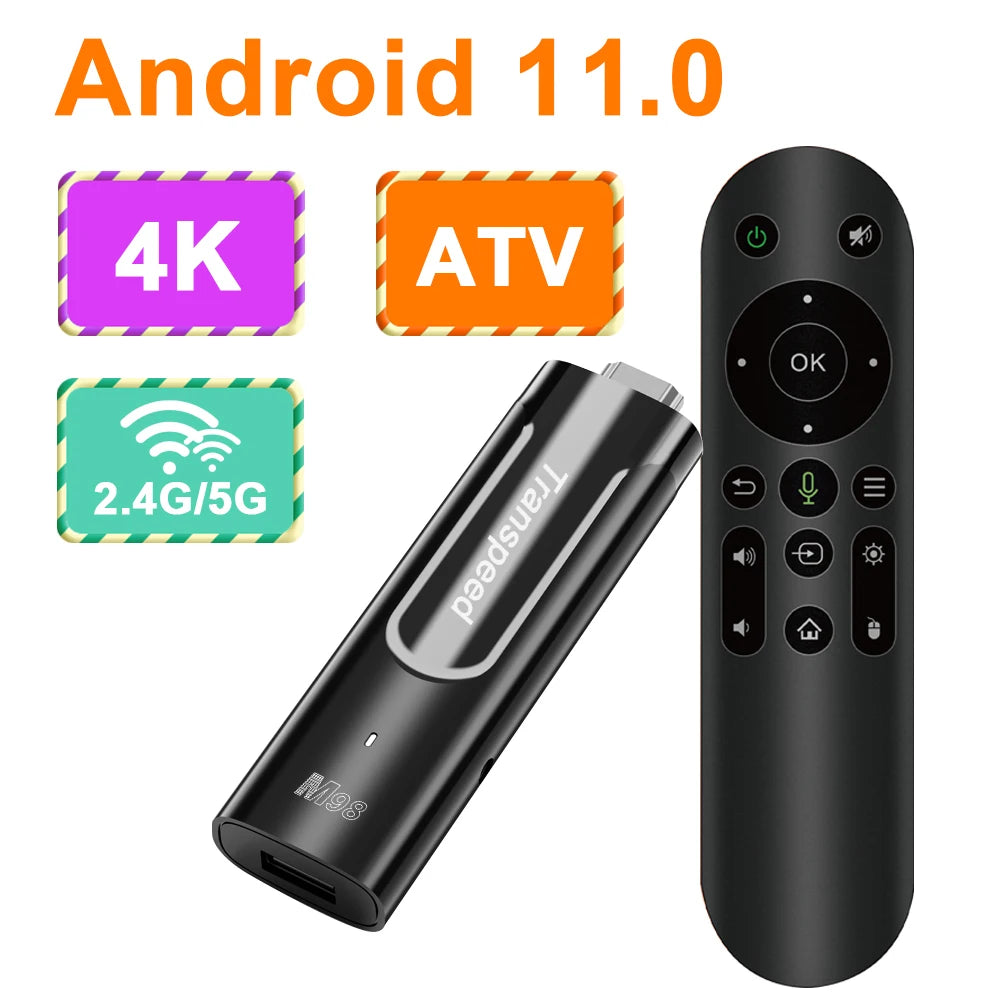 Transpeed Amlogic S905Y4 ATV Android11 TV Stick With TV Apps Dual Wifi QuadCore 4K 3D BT5.0 With Voice Assistant 2GB DDR4 player