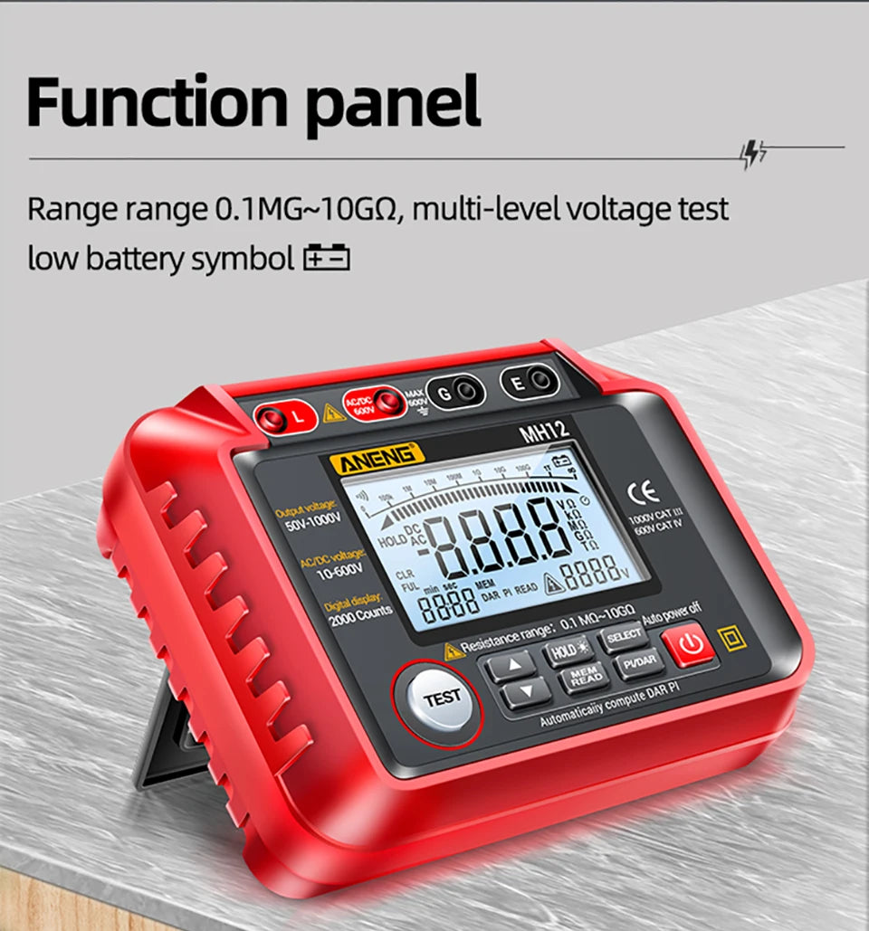 ANENG MH12 Digital Megohmmeter Meters  Insulation Earth Resistance Meters Tester cable High Voltage Voltmeter Meter