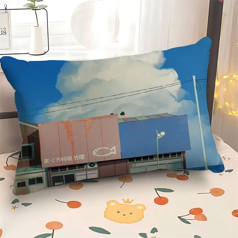 Scene Art Anime Cartoon Pillowcase, 30×50cm Rectangular Sofa Cover, 40×60cm Car Seat Cushion