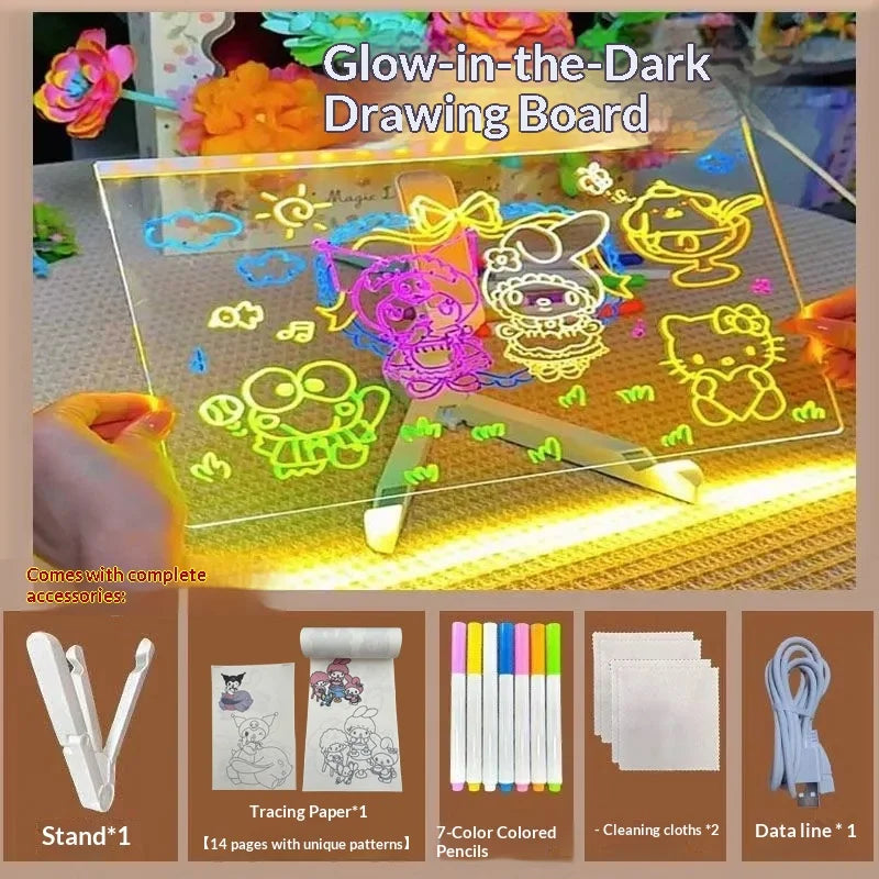 Light Up Acrylic Message Board Rewritable DIY Children's Glowing Drawing Board Message Lamp With Colorful Pens