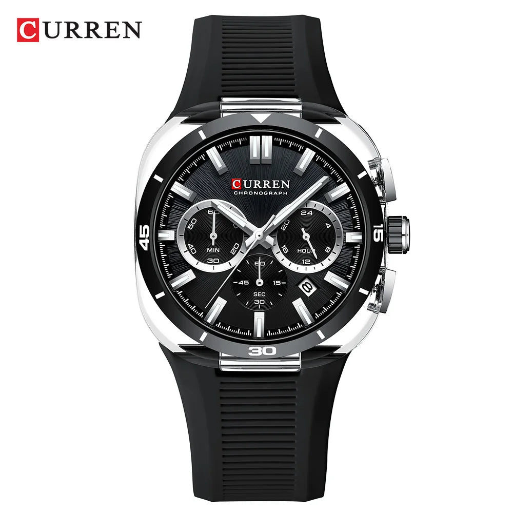 CURREN 8502 Brand New Quartz Watches for Men Chronograph Calendar Luminous Sport 30M Waterproof Silicone Strap Mens Wristwatch