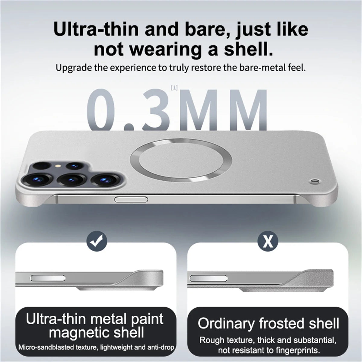 Ultra Thin PC Frameless Magnetic Phone Case for Samung S26 Ultra S25 Edge S24 FE S22 S23 Plus A56 A55 for Magsafe Matte Cover