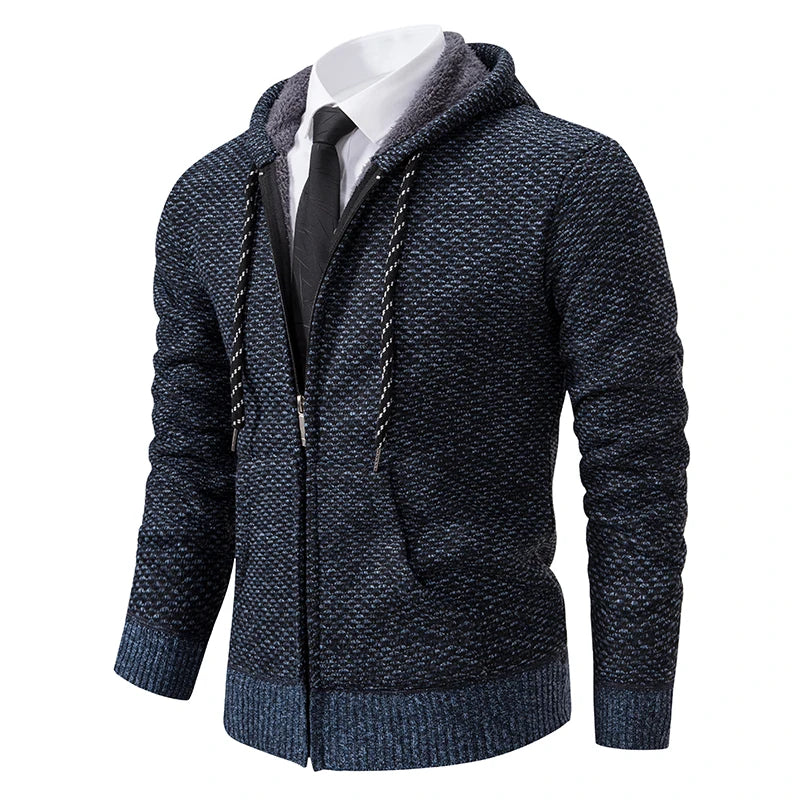 Men's trend in autumn and winter 2023 new plus velvet padded knit cardigan sweater coat