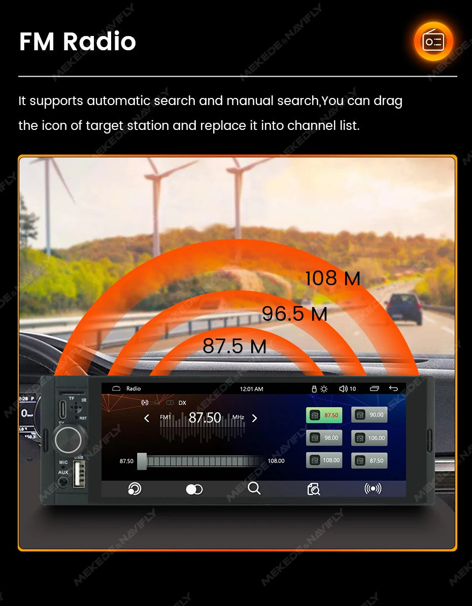 NaviFly 6.86" Wireless CarPlay Android Auto Universal 1 Din Car Radio Multimedia Video MP5 Player FM Stereo Receiver Camera BT