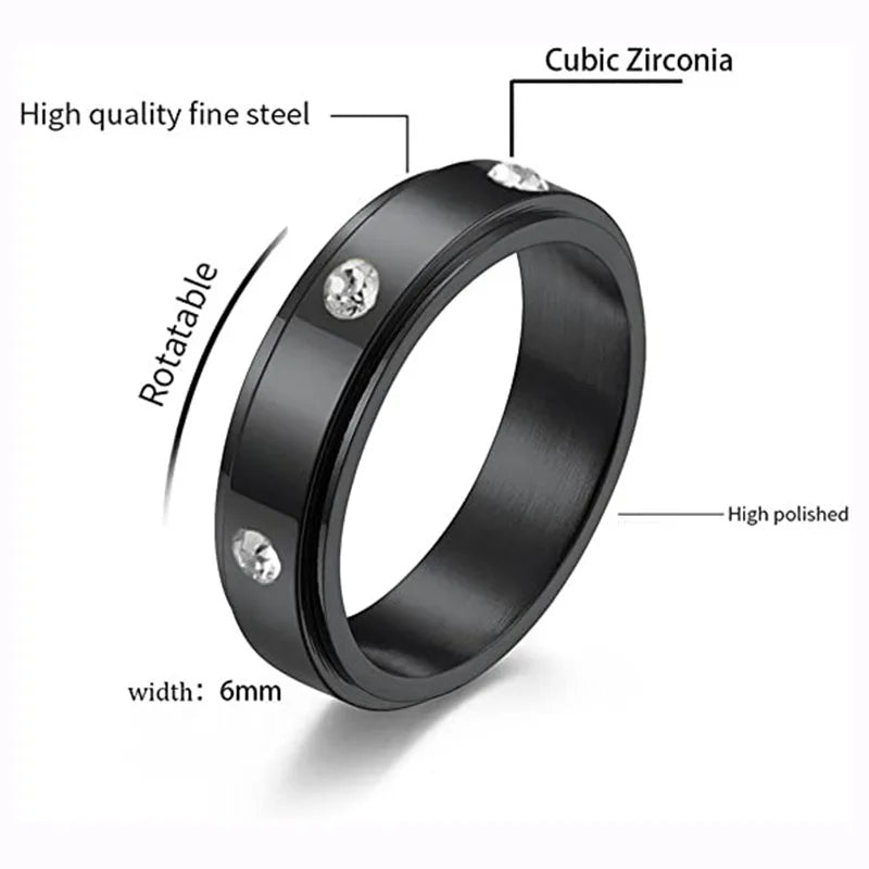 Anti Stress Anxiety Fidget Spinner Couple Rings Rotate Freely Jewelry for Men Women Stainless Steel Knuckle Ring Wedding Gifts