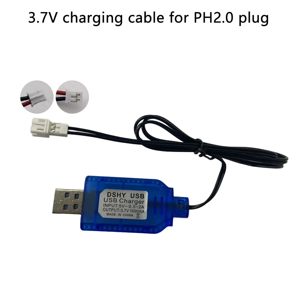 USB charging cable XH 2.54 plug/PH2.0 plug charger USB charger with indicator light with protection for 3.7V battery charger