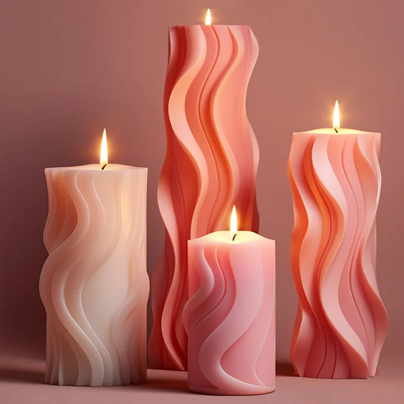 Irregular Wave Cylindrical Candle Silicone Mold With Geometric Shape Twisted Stripes Cylindrical Candle Mold Resin Gypsum Mold