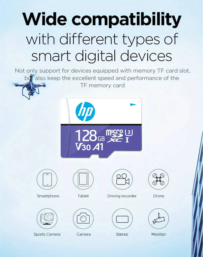 HP Micro SD Card Memory Card Class 10 32GB 64GB 128GB 256GB U3 4K High Speed Cartao De Memoria Flash Memory TF Mecard C10