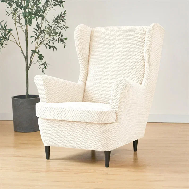Classic Solid Color Jacquard Wingback Chair Covers Soft Wing Armchair Cover with Seat Cushion Cover Sofa Slipcovers Home Decor