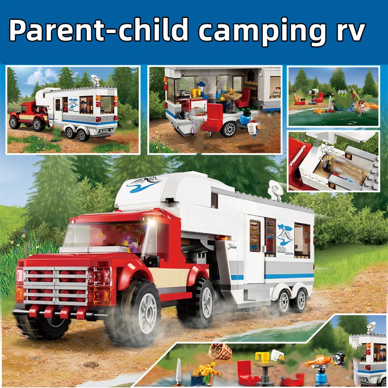 344pcs City series Pickup Caravan Car Building Blocks Bricks Parent-child camping rv Toys for Children Christmas Gifts Outdoor