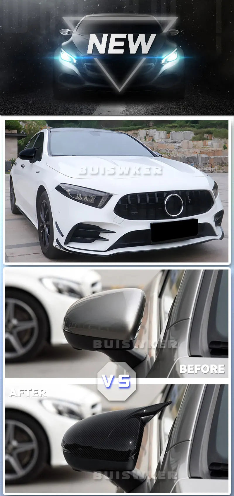 Black Side Mirror Cover Caps for Mercedes Benz W177 A CLA Class C118 V177 2019 2020 CLA200 CLA250 CLA35 CLA45S Sedan Saloon A180