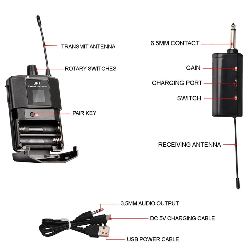 UHF Wireless Headset Microphone with Transmitter Receiver LED Digital Display Bodypack Transmitter for Teaching Live Performance