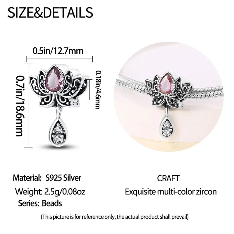 Hot Sale 925 Silver Classic Purple Retro Heart Shape Lotus Angel Pattern Charms Beads Fit 3mm Original Bracelet DIY Jewelry Gift