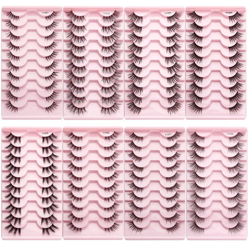 3/5/10Pairs Half False Lashes Natural Short 3D Cat Fake Mink Eyelashes Extension Winged Fluffy Wispy Faux Cils Clear Band Makeup