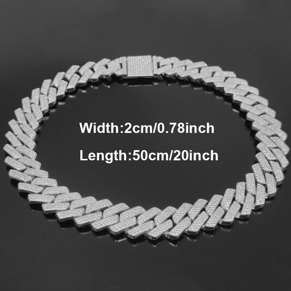 20mm Iced Out CZ Stone Men jewelry Hip Hop Micro Pave Cuban Link Chain High Quality Heavy Chunky Necklace 3 Rows Cubic Zirconia
