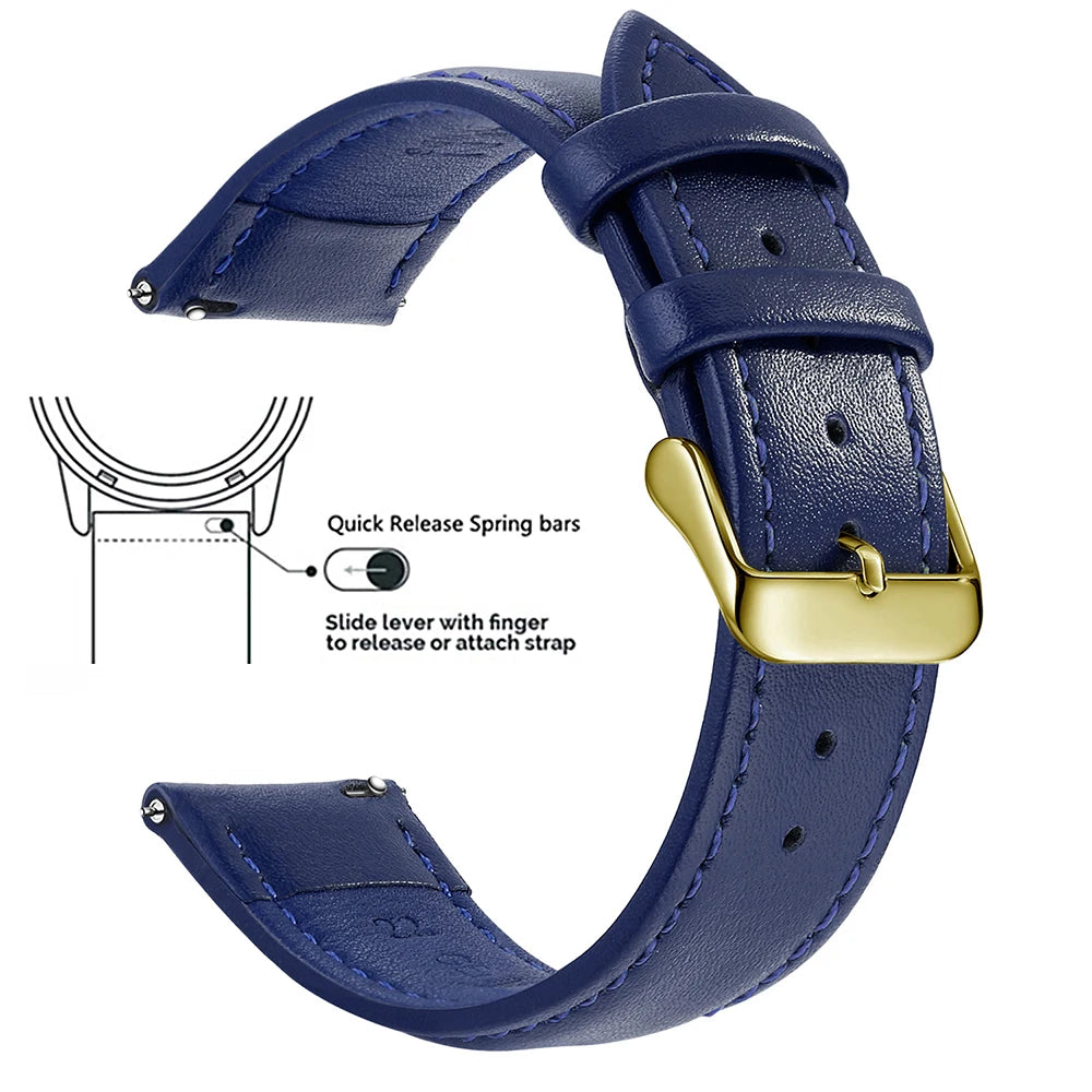 Top Grain Genuine Leather Watch Band, Quick Release 18mm/20mm/22mm Watch Straps, Fits Samsung Galaxy Watch, Garmin Huawei Watch