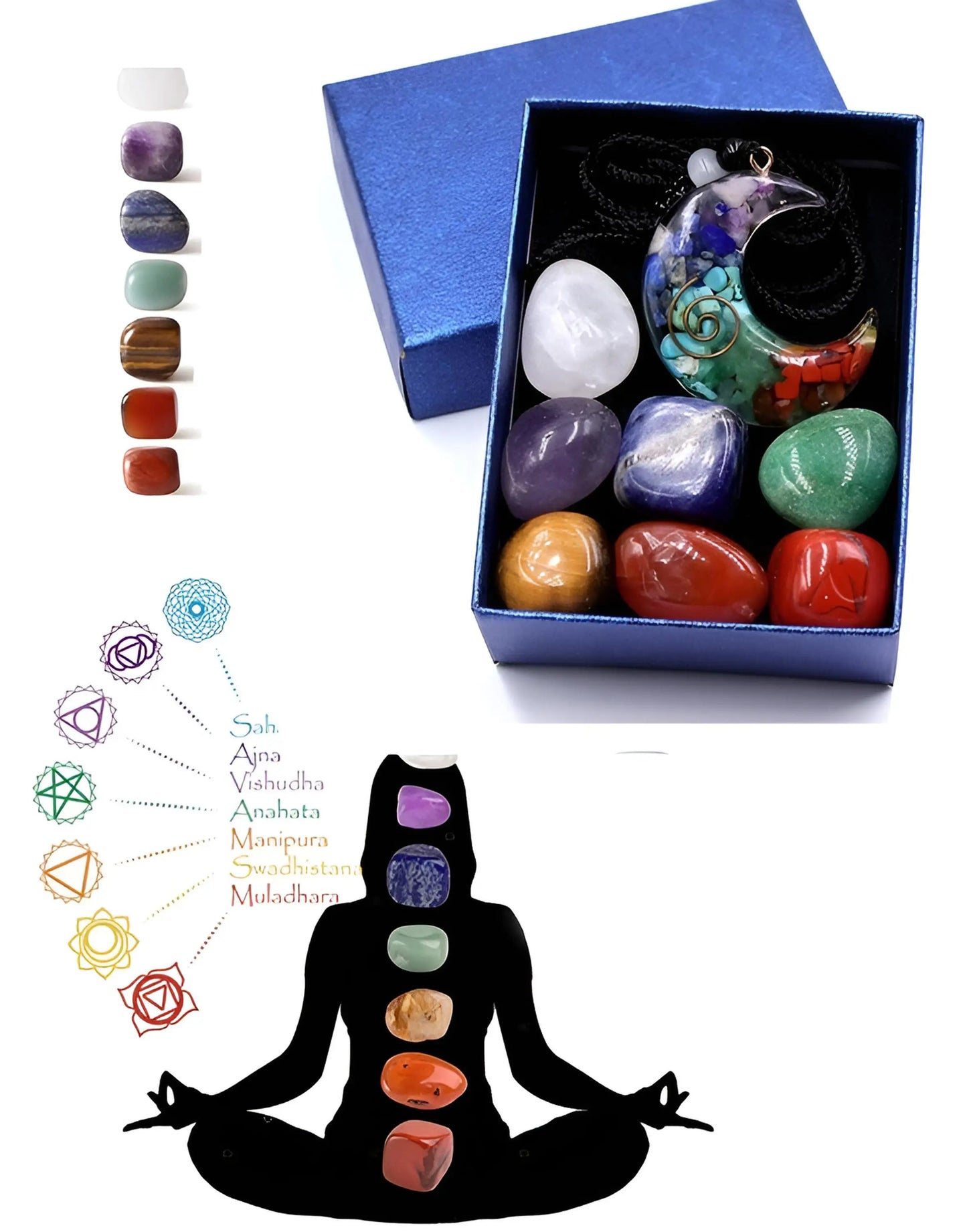 7 Chakra Healing Crystals Set Orgone Energy Pendant Necklace + Chakra Crystal Stones Kit