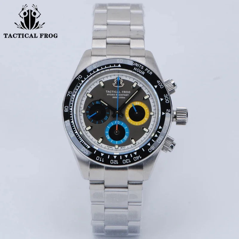 Tactical Frog Chronograph Watch Sapphire Crystal Mirror Ceramic Bezel V2 Solar VS75A Eco-Drive Quartz 20Bar Luminous Mens Watch