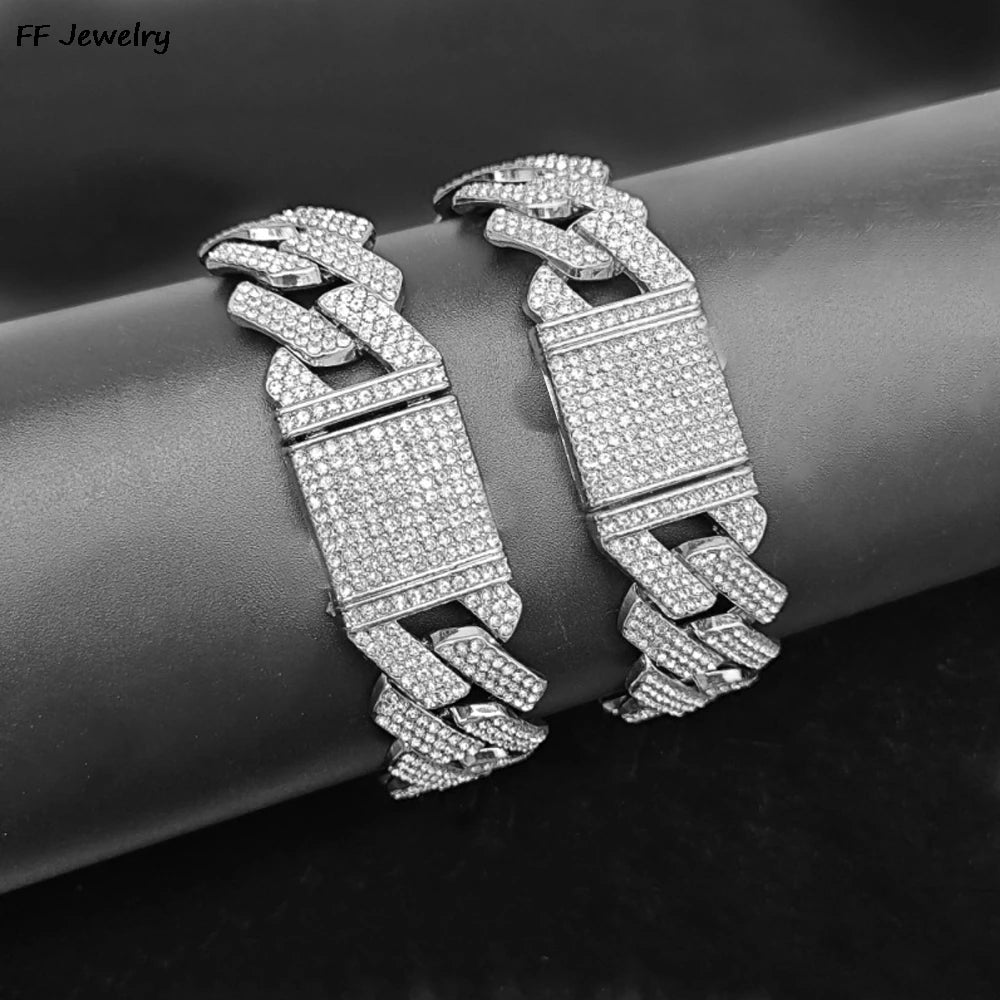20mm Iced Out CZ Stone Men jewelry Hip Hop Micro Pave Cuban Link Chain High Quality Heavy Chunky Necklace 3 Rows Cubic Zirconia