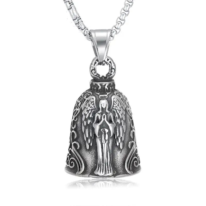 Biker Motorcycle Bell Necklace Charm Men\\\\'s Trend Jewelry Lucky Bell Pendant with Stainless Steel Chain
