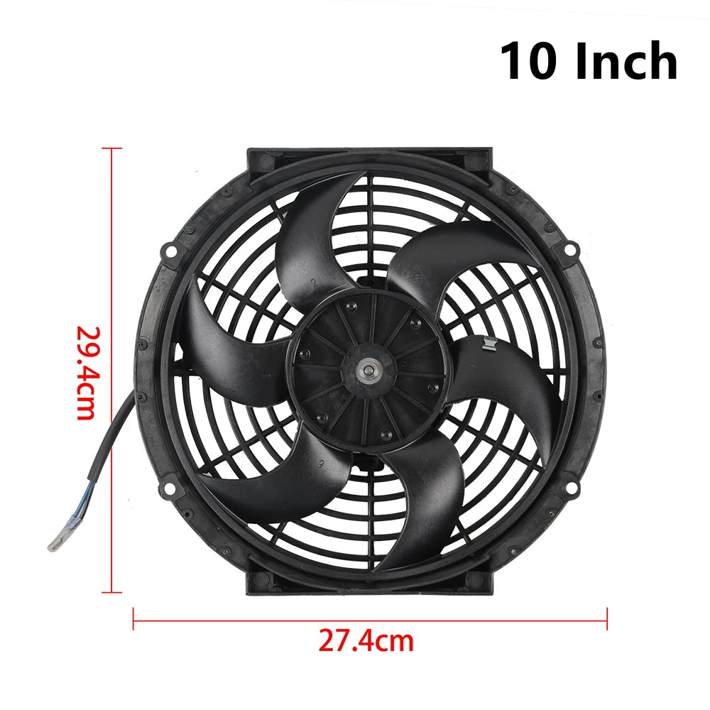 Universal 7/9/10/12/14/16 Inch 12V 80W 2100RPM Car Air Conditioning Cooling Fan Blade Cool Mounting Kit CF-1001 Black CF-1001