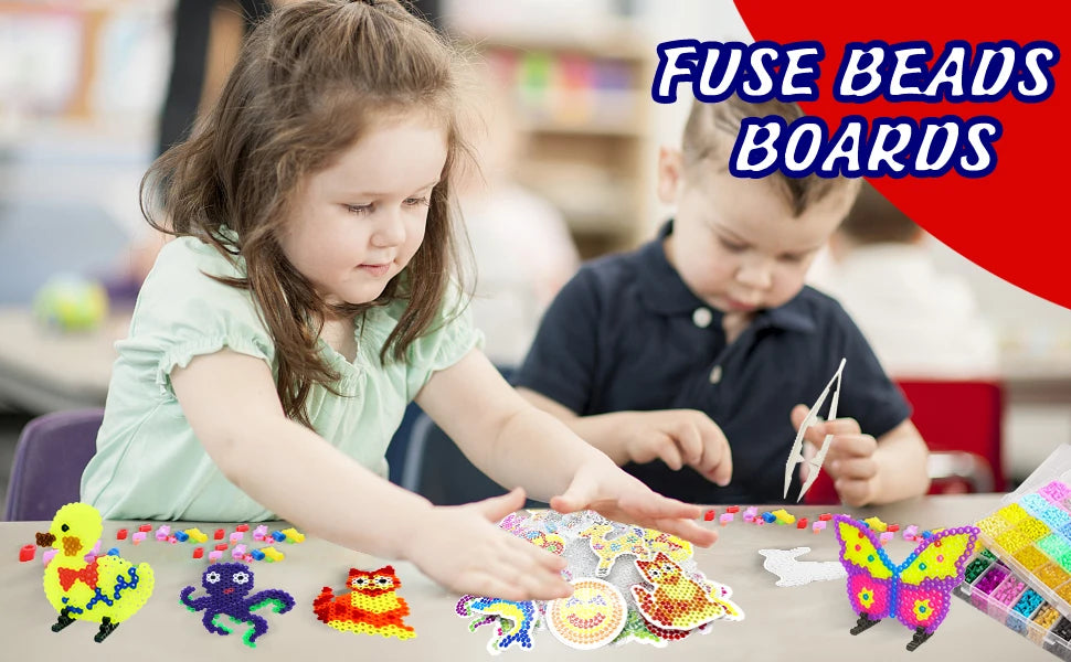 20PCS 5mm Fuse Beads Boards Clear Perler Hama Beads Pegboards Tweezers Hang Ropes Keychains Small Hoops for Kids DIY Craft Beads