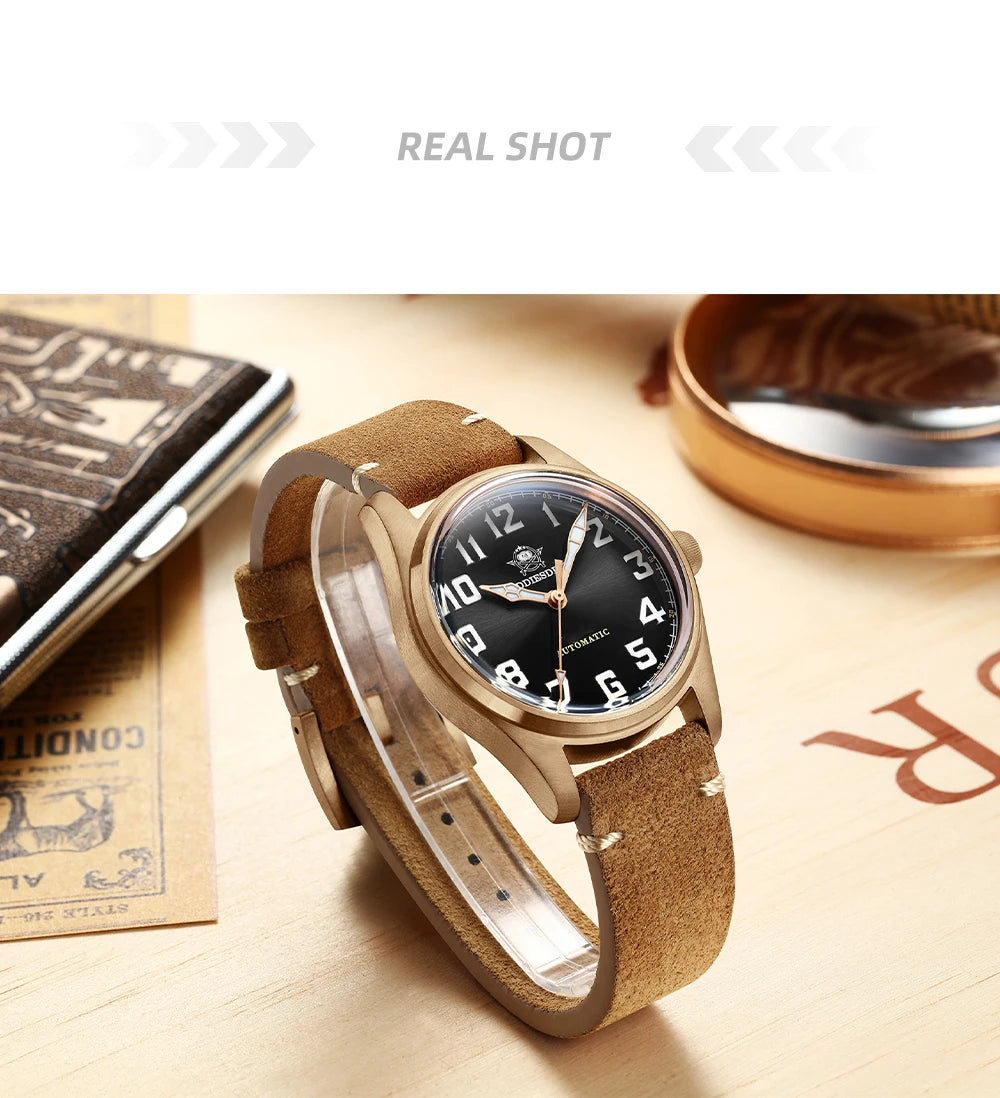 ADDIESDIVE 39mm Vintage CuSn8 Bronze Diver 200m Men's Watch Bubble mirror sapphire glass Automatic Mechanical Leather Strap