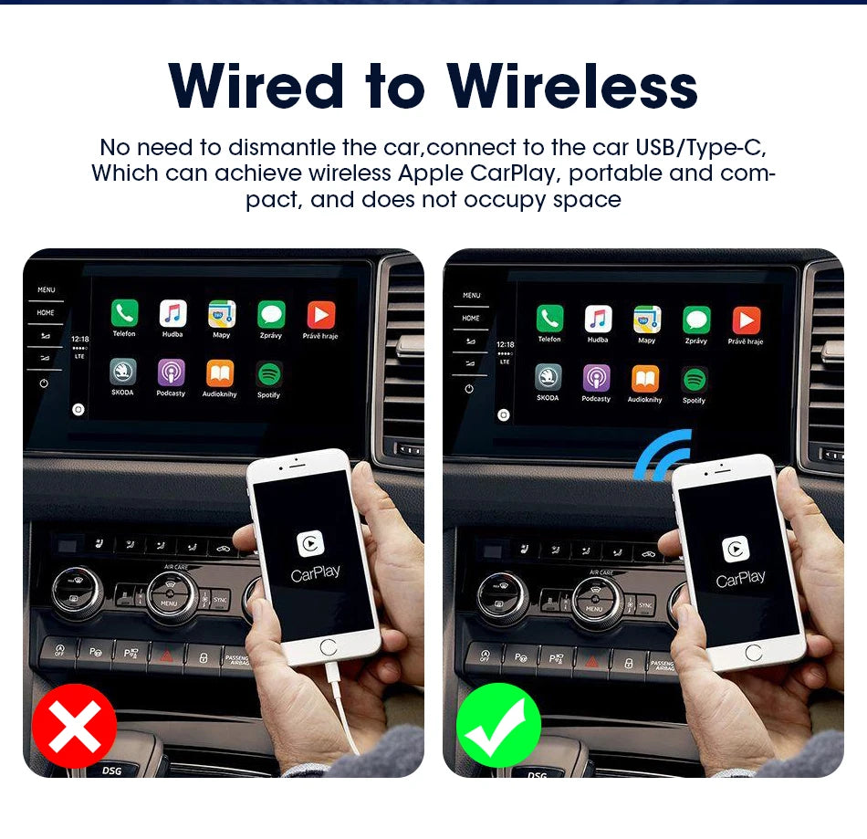 JMCQ 2024 Hot Wireless CarPlay Box Android Auto Adapt For Wired CarPlay Display To Wireless Smart Box Linux System OEM Upgrade