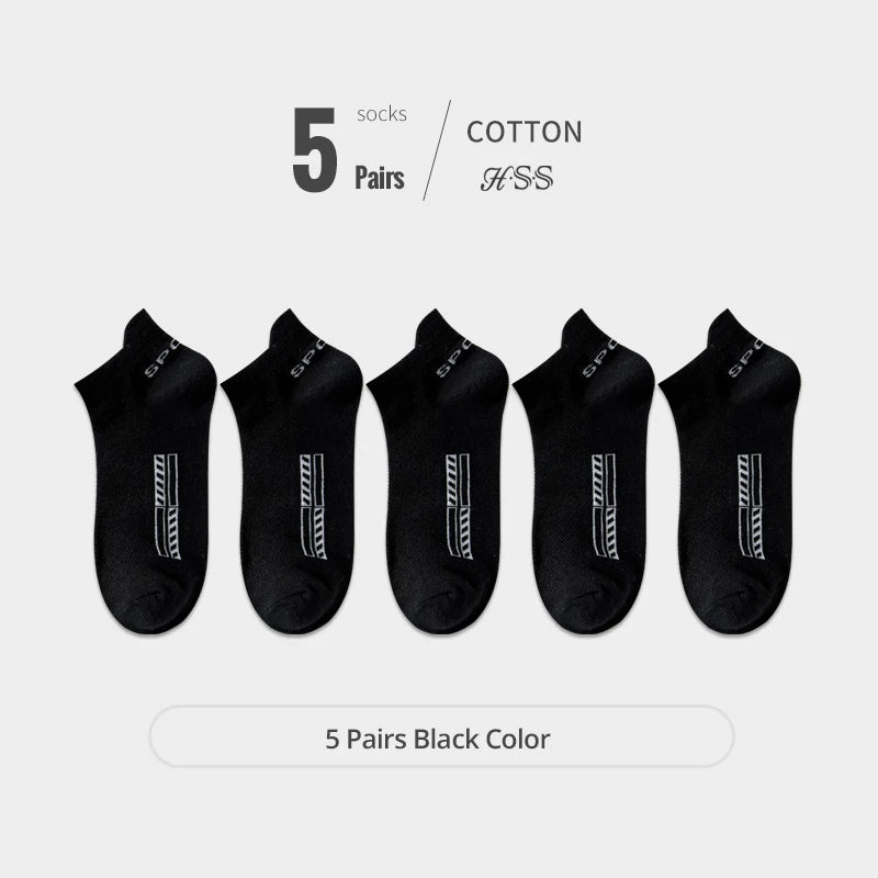 HSS 5Pairs Organic Cotton Men Socks Ankle Breathable Mesh Sports Sock Casual Athletic Summer Thin Short Sokken Plus Size EU40-46
