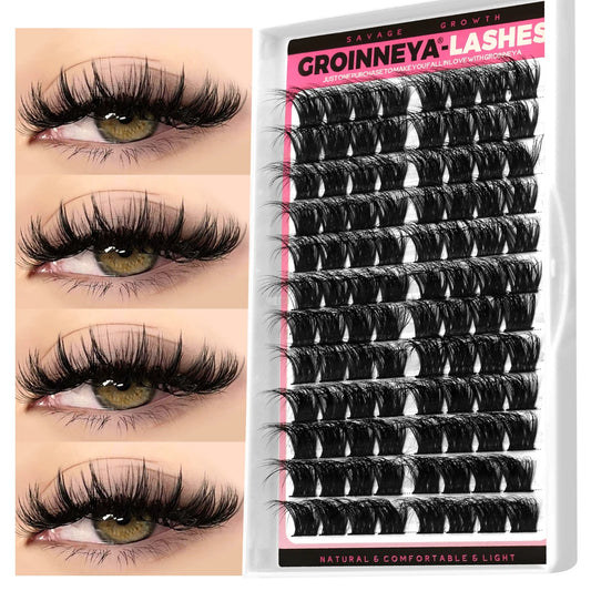 GROINNEYA Cluster Lashes Mixed Tray Faux Mink Lash Individual Eyelash Extension DIY Lashes Clusters Extensions at Home