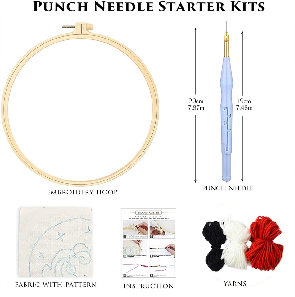 Punch Needle Embroidery Kits For Adults Scenery DIY Craft Yarns Embroidery Set for Beginner Cross Stitch Home Painting Decor