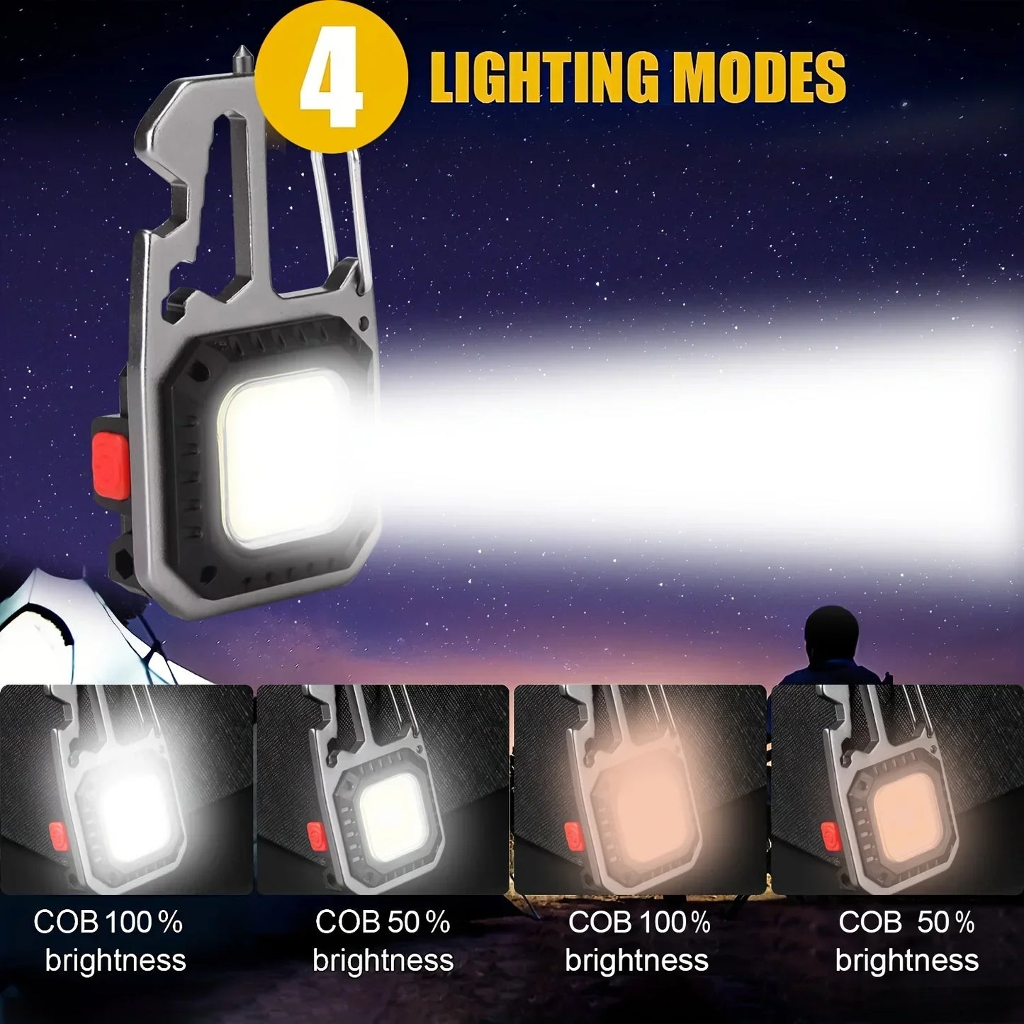 Multi-functional COB LED Work Light Mini Keychain Flashlight self-defense 7 Modes USB Rechargeable Camping Light Torch Outdoor