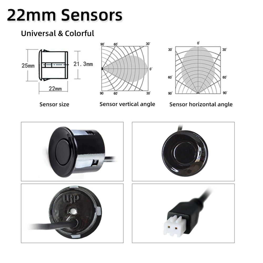 BQCC Car Parking Sensor Kit 22mm 4 Sensors Buzzer Reverse Backup Radar Sound Alert Indicator Probe System 12V Free Shipping