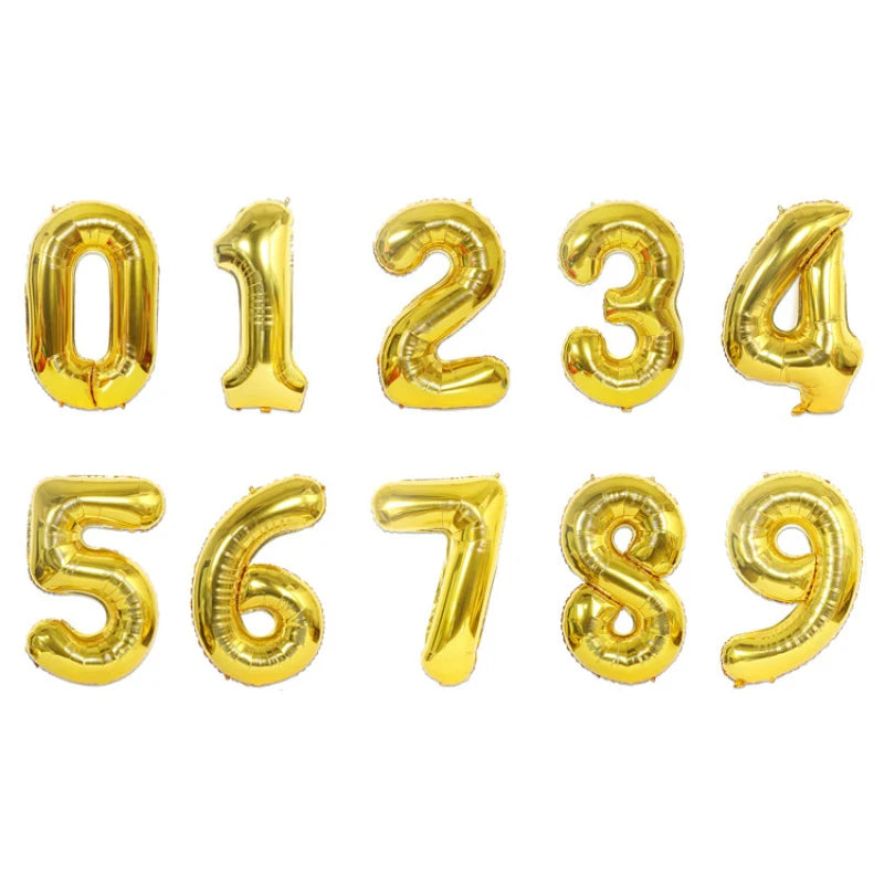 32inch Rainbow Number Foil Balloons With Crown For Kids Boy Girl 1st Birthday Party Decorations Rose Gold Figures Globos