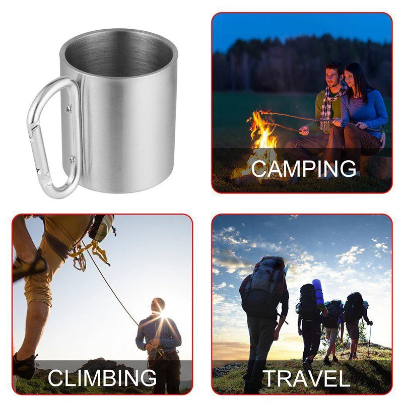 180ml Stainless Steel Cup For Camping Traveling Outdoor Cup with Handle Carabiner Climbing Backpacking Hiking Portable Cups