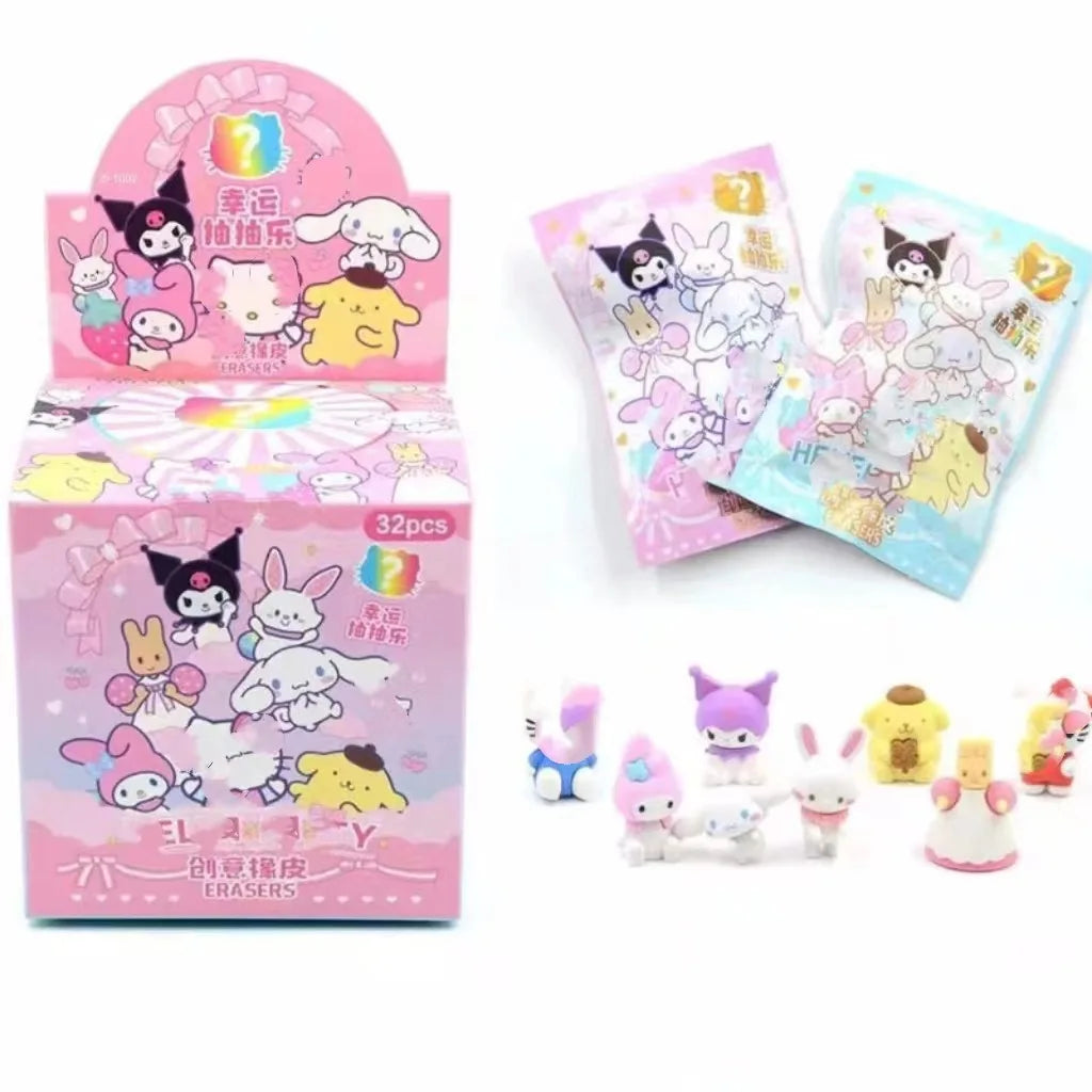 Sanrio Cartoon Eraser Rubber 32pcs Kawaii Students Stationery Kuromi Hello Kitty 3D Eraser Clean Tools School Children Gifts