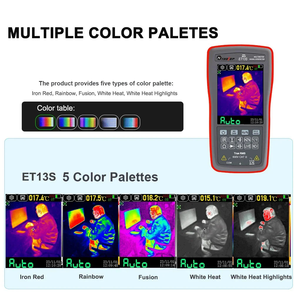 TOOLTOP ET13S Thermal Camera 192*192 Optional Macro Lens Thermal Camera Multimeter 9999 Counts Voltage Duty Cycle Diode Ohm Test